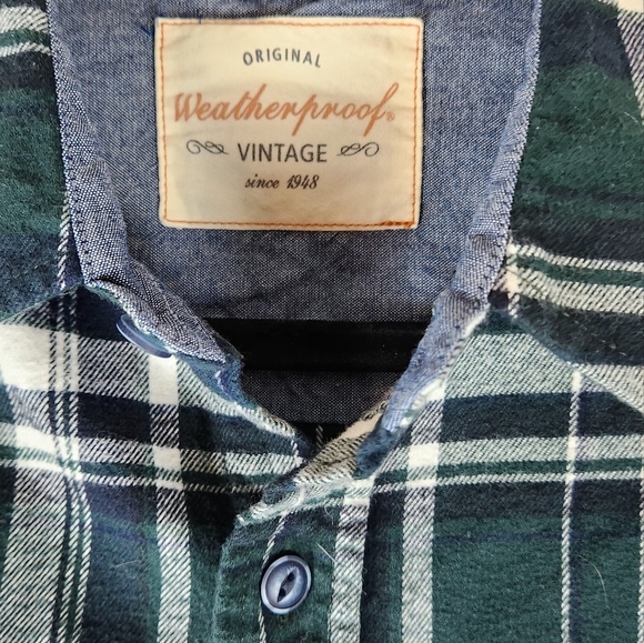Weatherproof Shirt, Mens Size Medium Green Blue White, Flannel, Plaid, Button Up - Picture 5 of 12